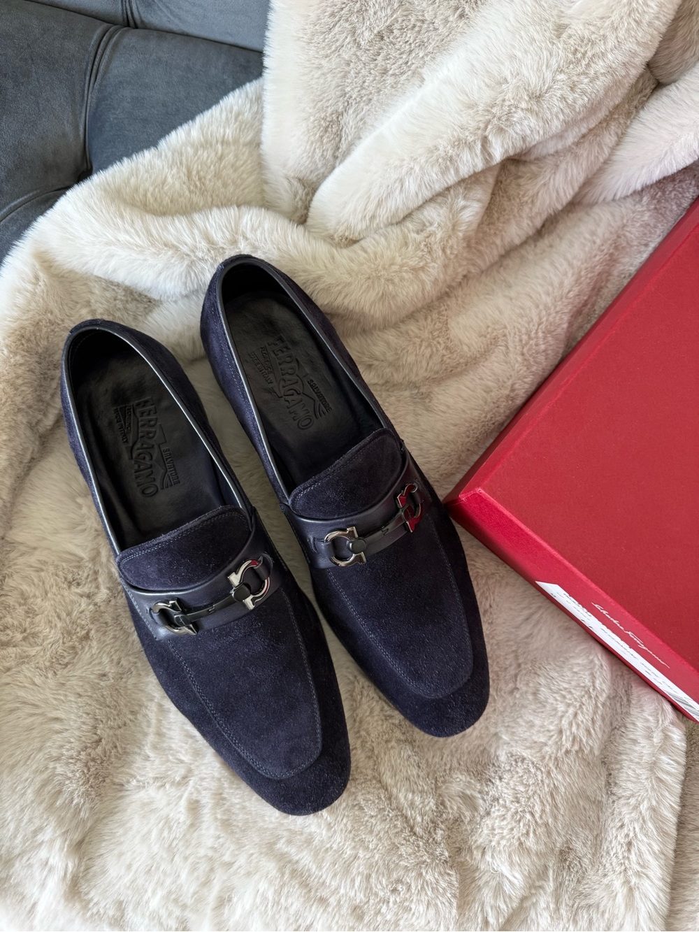 Salvatore Ferragamo Men's Blue Suede Loafers